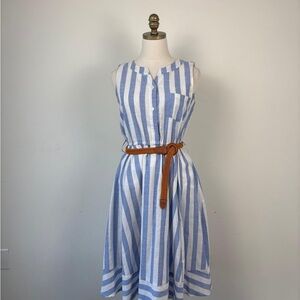 Blue and White Striped Dress with Belt